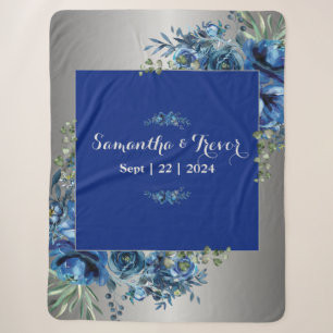Silver and Blue Blossoms Sherpa Blanket