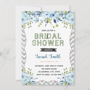 Silver and blue bridal shower invitation