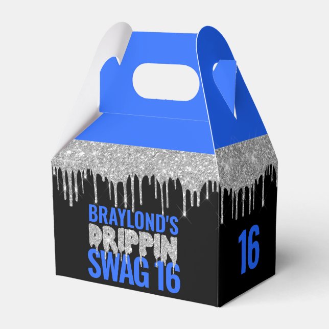 Silver and Blue Drippin Swag 16 Birthday  Favour Box (Front Side)