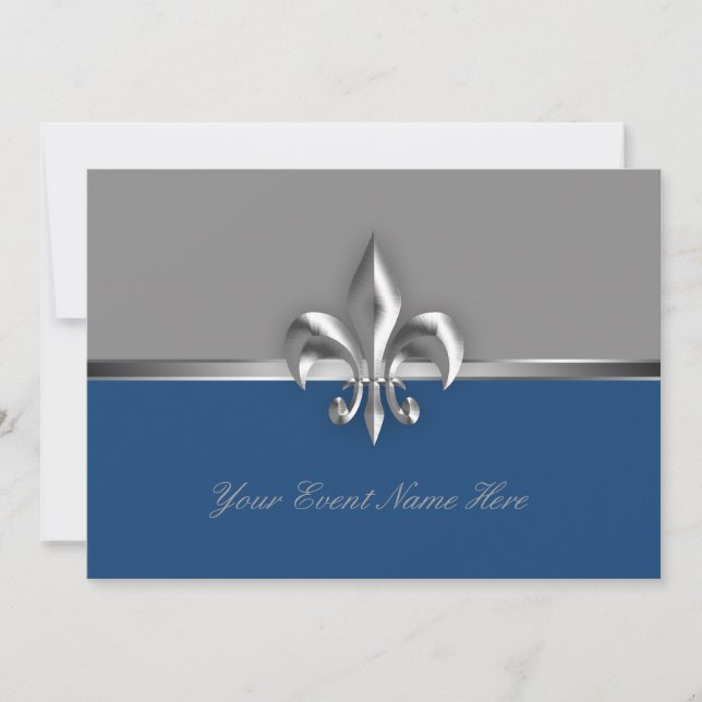Silver and Blue Fleur de Lis Event Invitation (Front)