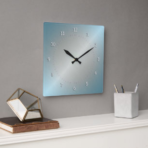 Silver and blue gradient with metallic luster. square wall clock