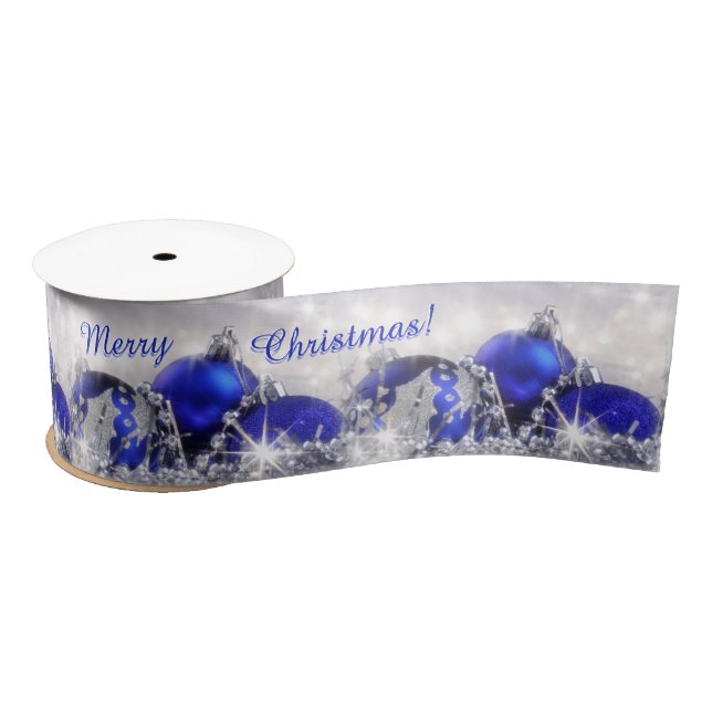 Silver And Blue Merry Christmas Satin Ribbon (Spool)