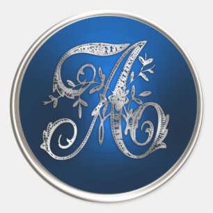 Silver and Blue Monogram A Envelope Seal