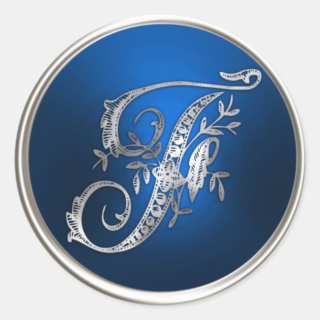 Silver and Blue Monogram F Envelope Seal (Front)