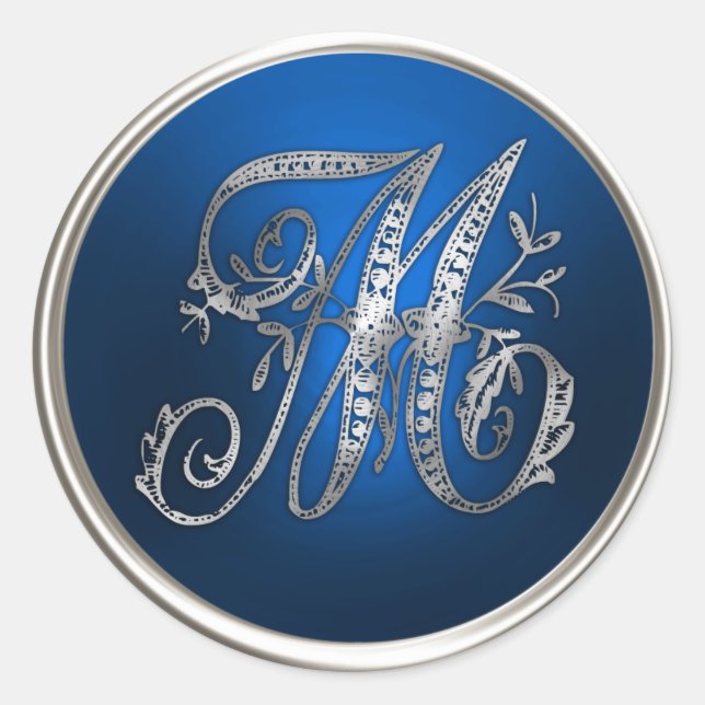 Silver and Blue Monogram M Envelope Seal (Front)