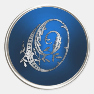 Silver and Blue Monogram O Envelope Seal