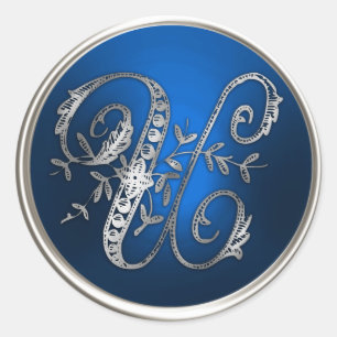Silver and Blue Monogram U Envelope Seal