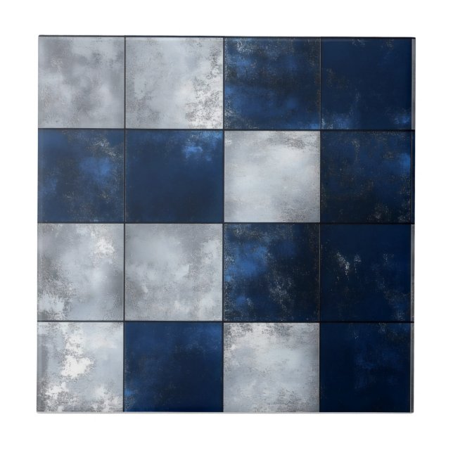 Silver and Blue Pattern Ceramic Tile (Front)