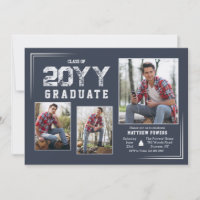 Silver and Blue Photo Graduation Invitation