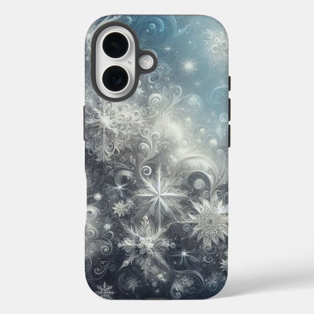Silver and Blue Snowflake Winter Case-Mate iPhone Case (Back)