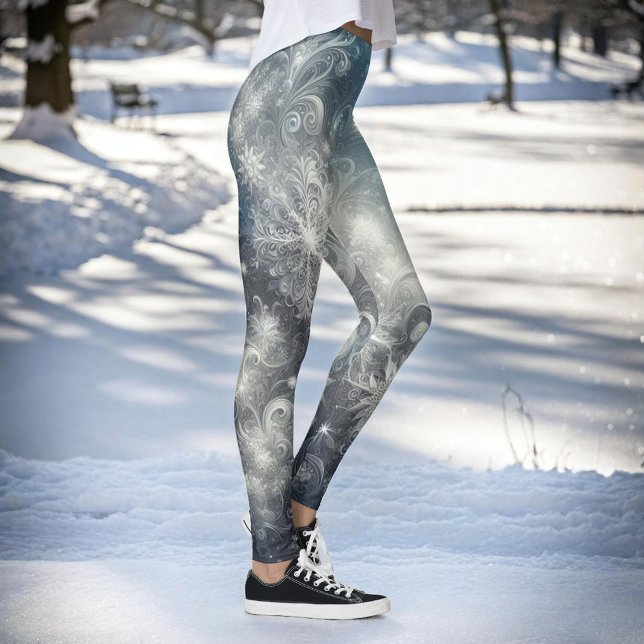 Silver and Blue Snowflake Winter Leggings (Creator Uploaded)