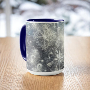Silver and Blue Snowflake Winter Mug