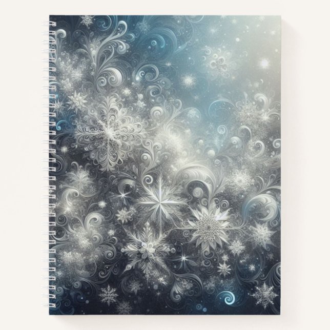 Silver and Blue Snowflake Winter Notebook (Front)