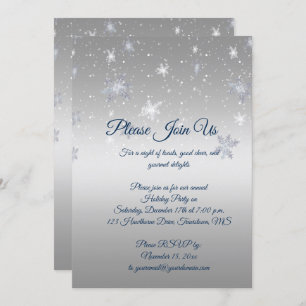 Silver and Blue Snowflakes Christmas Party Invitation