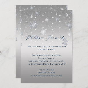 Silver and Blue Snowflakes Christmas Party   Invitation