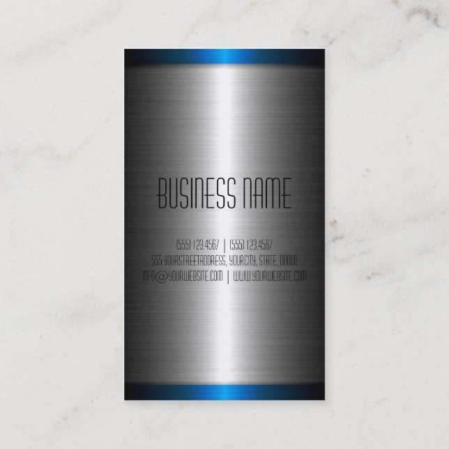Silver and Blue Stainless Steel Metal Business Card (Back)