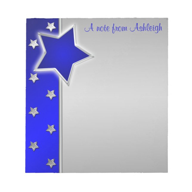 Silver and Blue Stars Notepad II (Front)