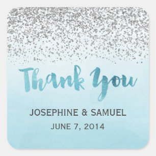 Silver and Blue Thank You Stickers