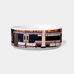 Silver and blue train bowl