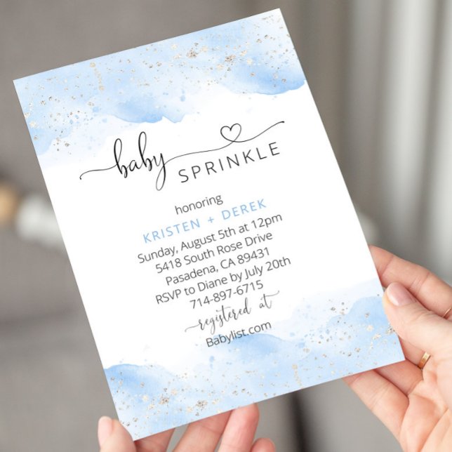 Silver and Blue Watercolor Baby Shower Sprinkle Invitation (Creator Uploaded)