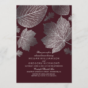 Silver and Burgundy Leaves Fall Rehearsal Dinner Invitation