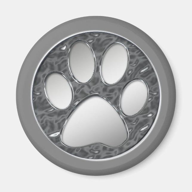 SILVER AND CHROME PAW PRINT MAGNET (Front)