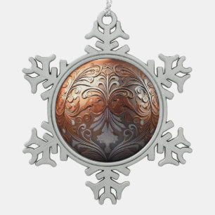 Silver And Copper Grunge Designed Snowflake Pewter Christmas Ornament