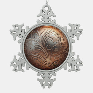 Silver And Copper Grunge Designed Snowflake Pewter Christmas Ornament
