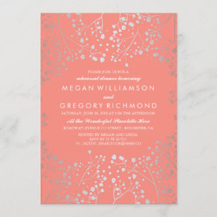 Silver and Coral Baby's Breath Rehearsal Dinner Invitation