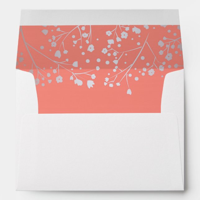 Silver and Coral baby's breath wedding Envelopes (Back (Bottom))