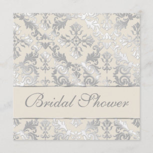 Silver and Creme Elegant Damask Bridal Shower Invitation