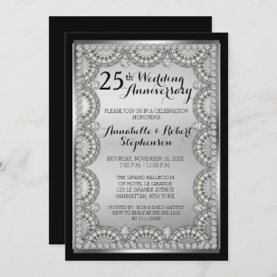 Silver and Diamond 25th Wedding Anniversary Party  Invitation