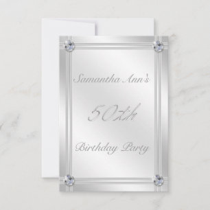Silver and Diamond Effect 50th Birthday Party Invitation
