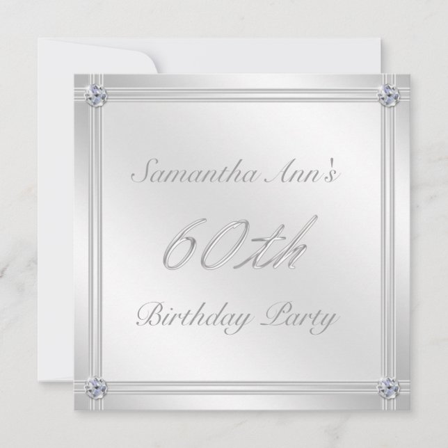Silver and Diamond Effect 60th Birthday Party Invitation (Front)