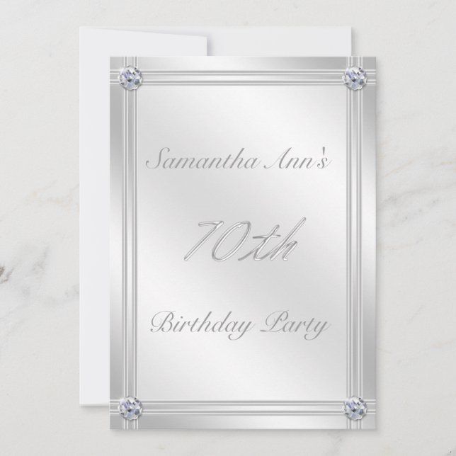 Silver and Diamond Effect 70th Birthday Party Invitation (Front)