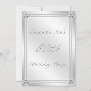 Silver and Diamond Effect 80th Birthday Party Invitation