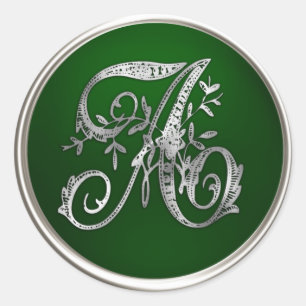 Silver and Emerald Monogram A Envelope Seal