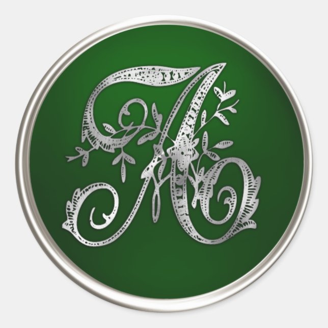 Silver and Emerald Monogram A Envelope Seal (Front)