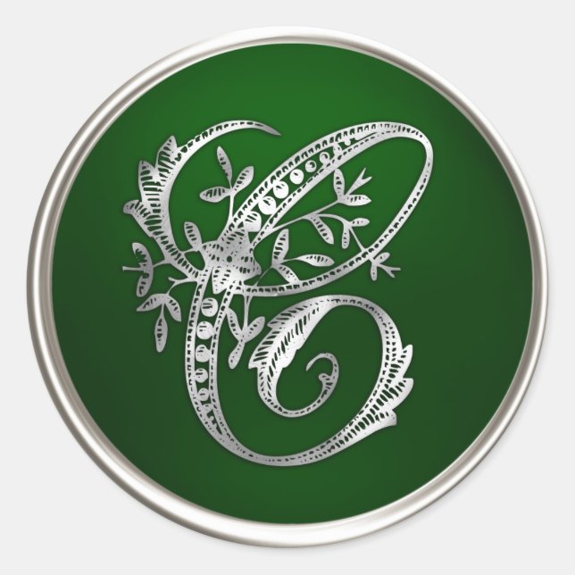 Silver and Emerald Monogram C Envelope Seal (Front)