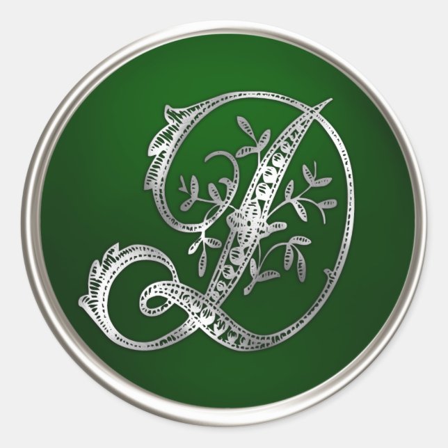 Silver and Emerald Monogram D Envelope Seal (Front)