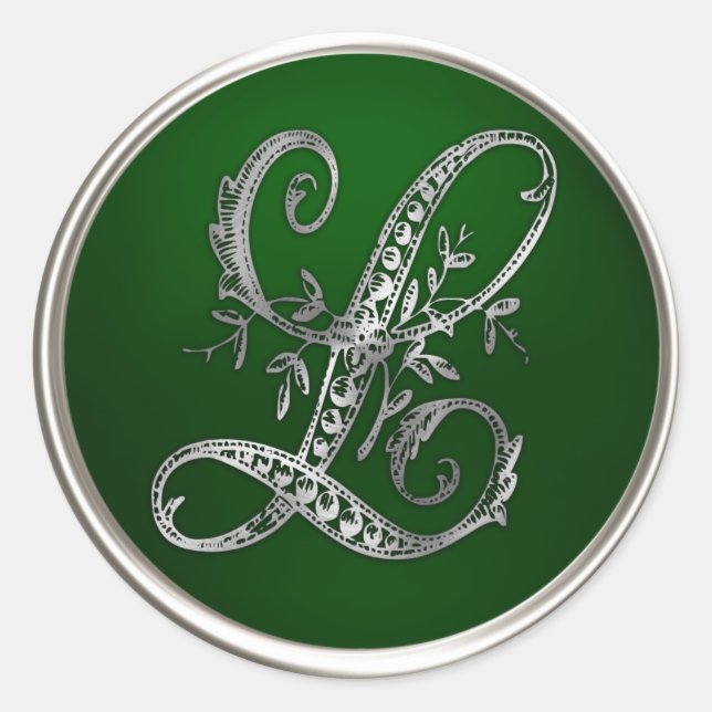 Silver and Emerald Monogram L Envelope Seal (Front)