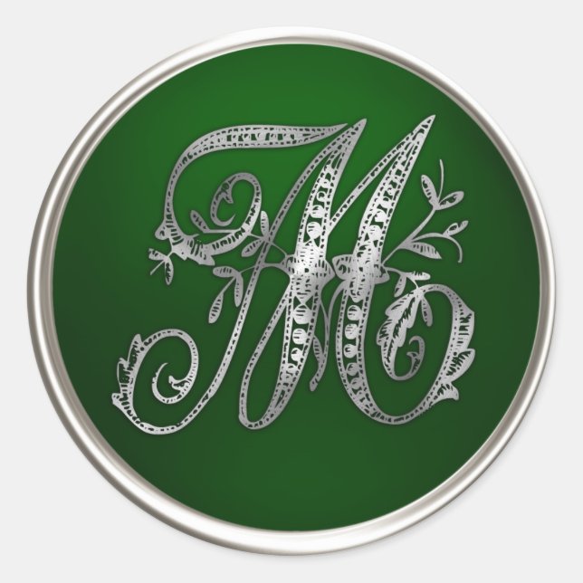 Silver and Emerald Monogram M Envelope Seal (Front)