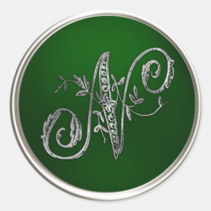 Silver and Emerald Monogram N Envelope Seal