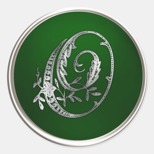 Silver and Emerald Monogram O Envelope Seal (Front)