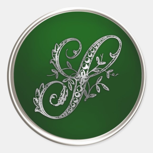 Silver and Emerald Monogram S Envelope Seal (Front)