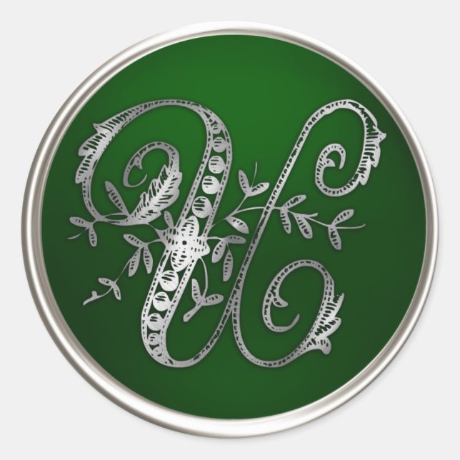Silver and Emerald Monogram U Envelope Seal (Front)