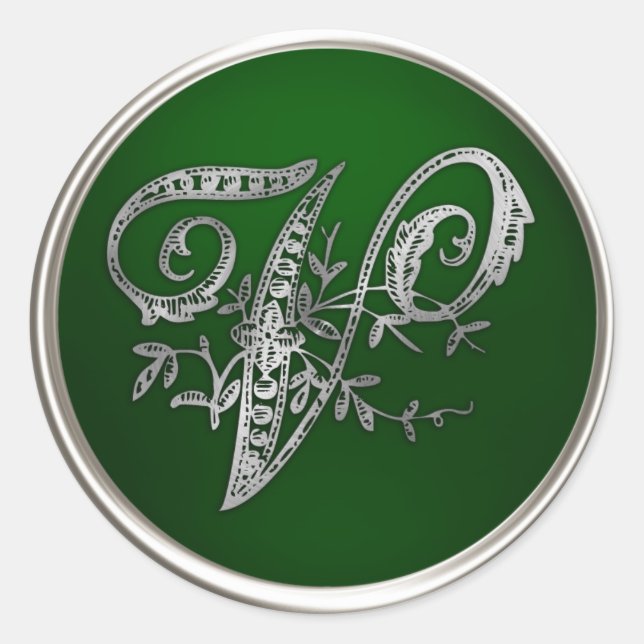 Silver and Emerald Monogram V Envelope Seal (Front)