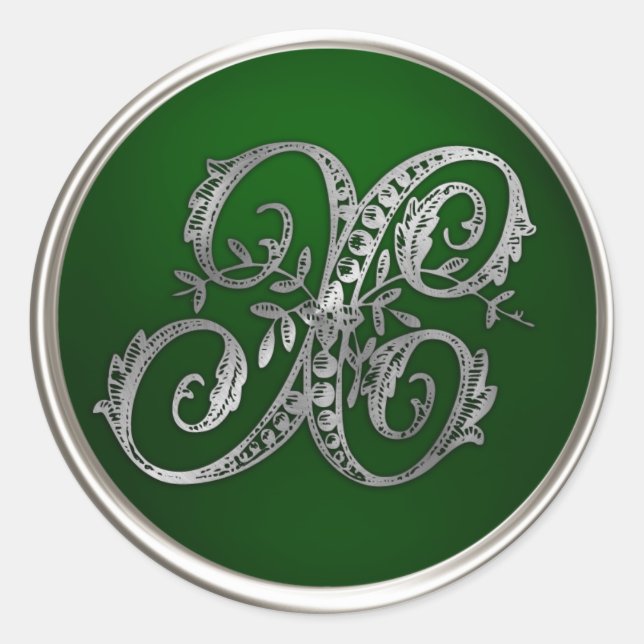 Silver and Emerald Monogram X Envelope Seal (Front)