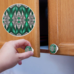Silver and Emerald Pattern Ceramic Knob