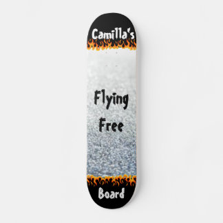 Silver and Flames Unique Personalised Name Skateboard